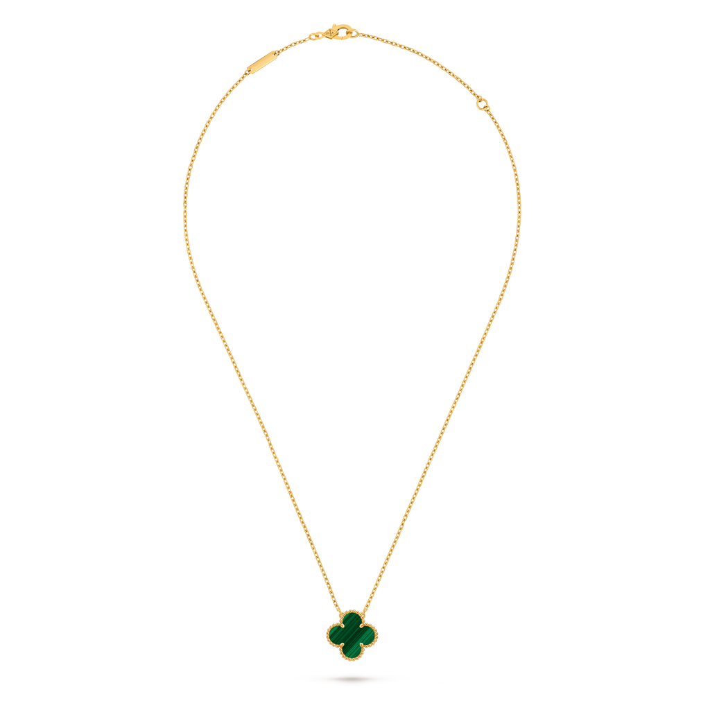 Van Cleef & Arpels Gold Four-leaf Clover Pendant Malachite Necklace Vintage Alhambra
