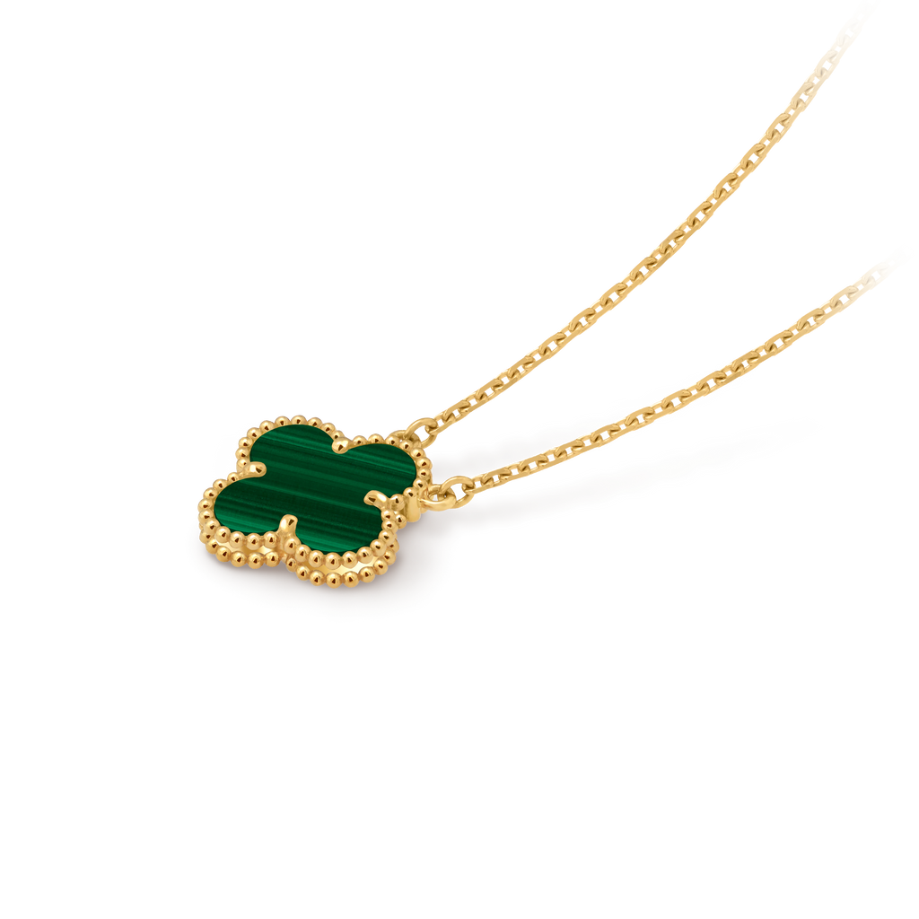 Van Cleef & Arpels Gold Four-leaf Clover Pendant Malachite Necklace Vintage Alhambra