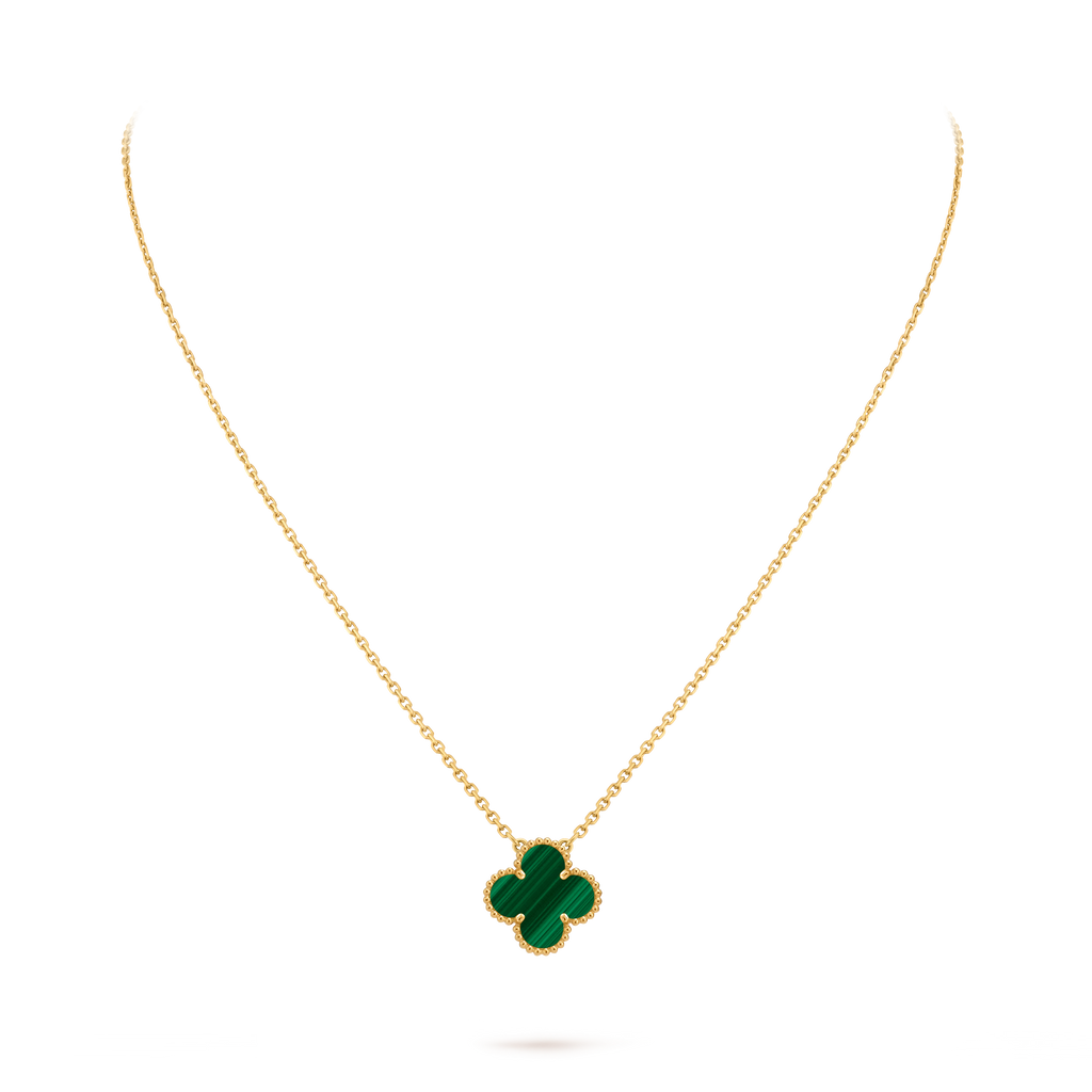 Van Cleef & Arpels Gold Four-leaf Clover Pendant Malachite Necklace Vintage Alhambra