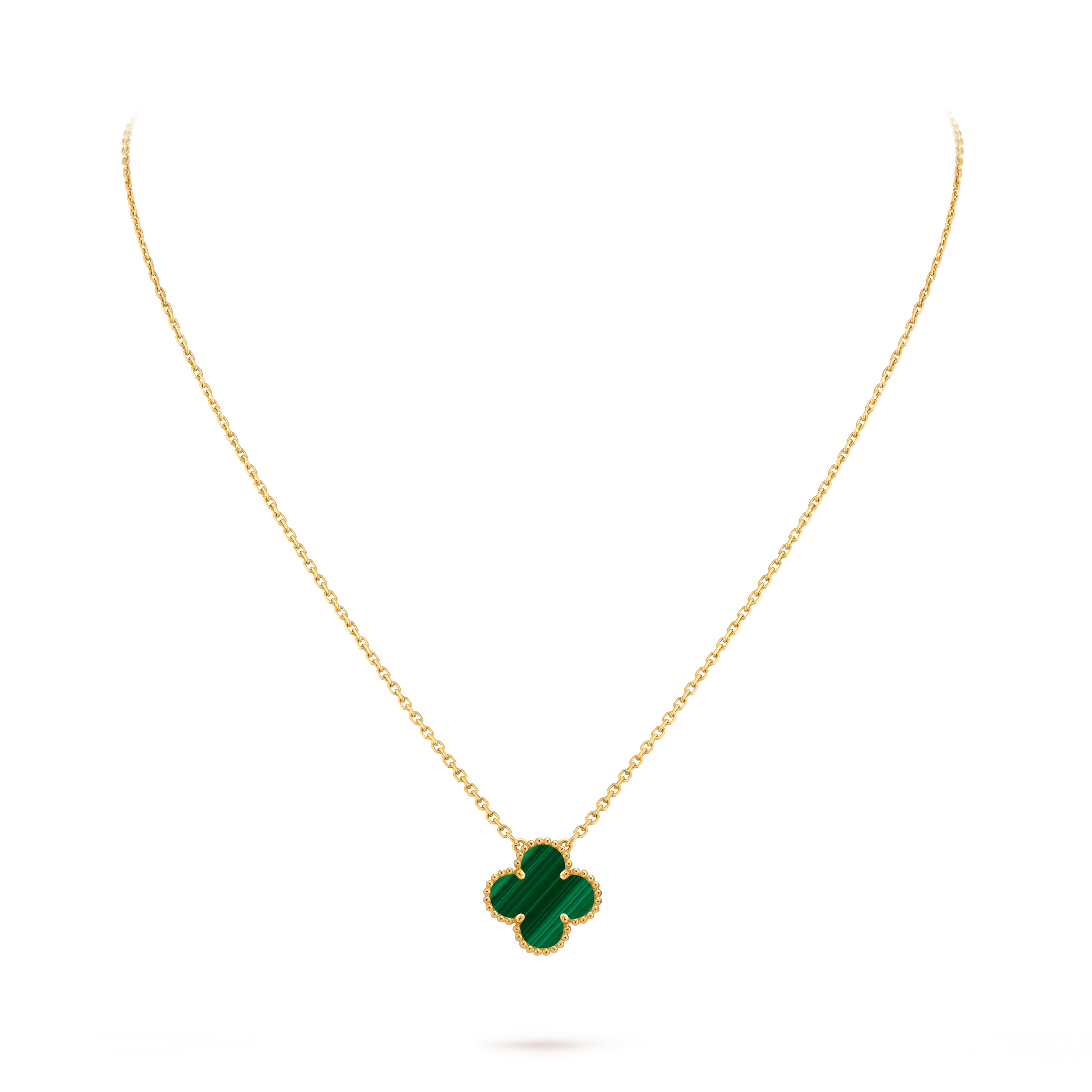 Van Cleef & Arpels Gold Four-leaf Clover Pendant Malachite Necklace Vintage Alhambra