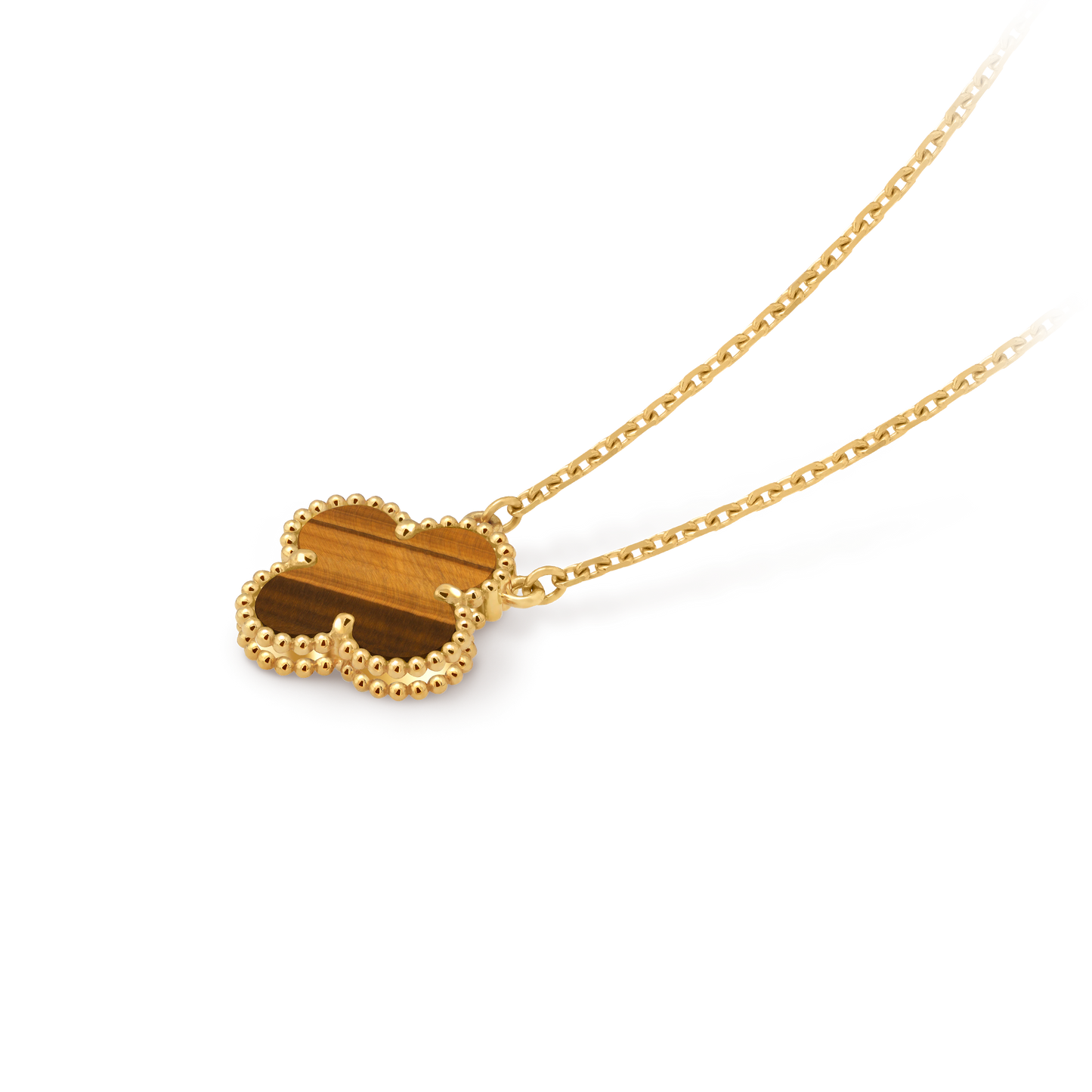 Van Cleef & Arpels Gold Four-leaf Clover Pendant Tiger's Eye Necklace Vintage Alhambra