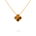 Van Cleef & Arpels Gold Four-leaf Clover Pendant Tiger's Eye Necklace Vintage Alhambra