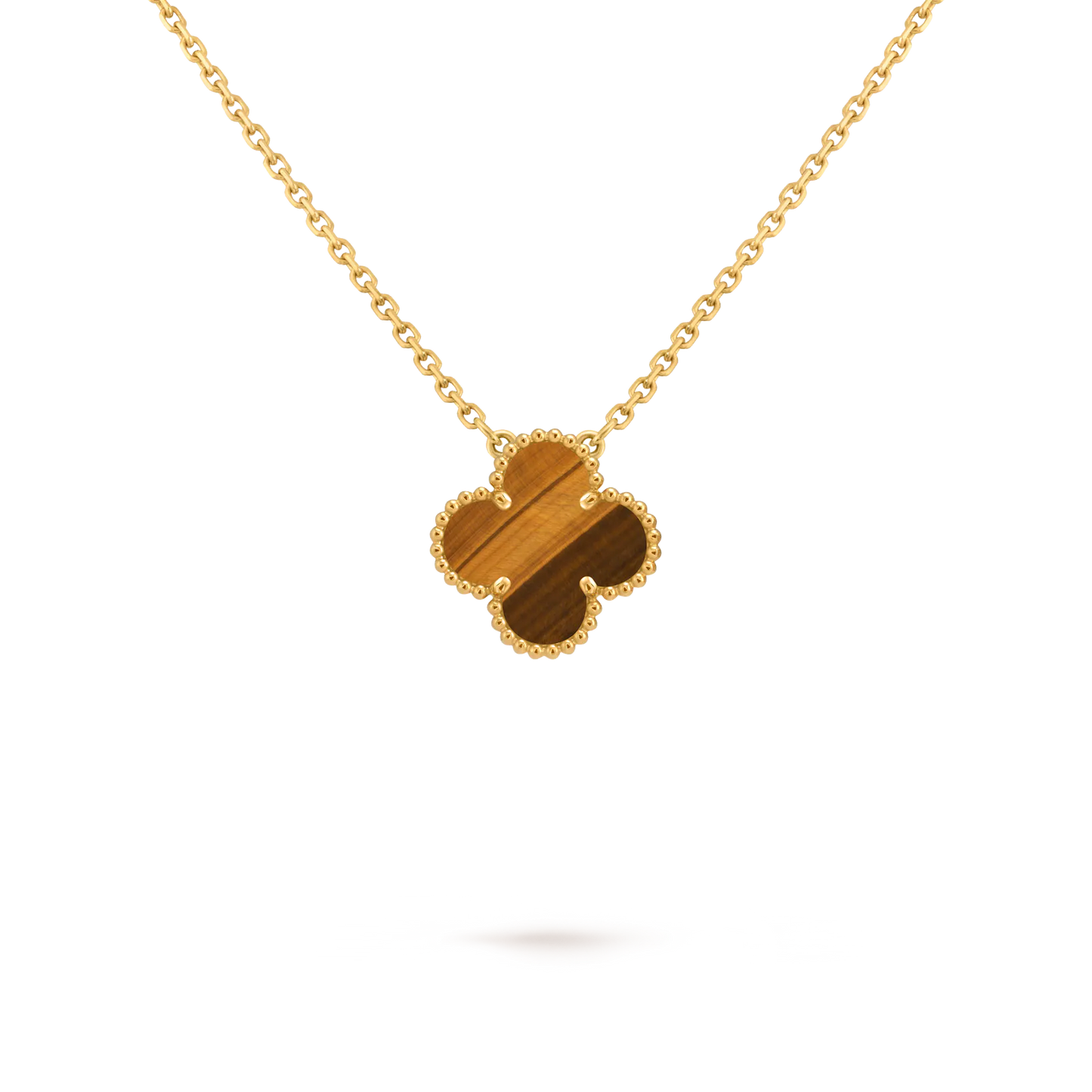 Van Cleef & Arpels Gold Four-leaf Clover Pendant Tiger's Eye Necklace Vintage Alhambra