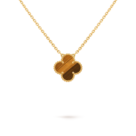 Van Cleef & Arpels Gold Four-leaf Clover Pendant Tiger's Eye Necklace Vintage Alhambra