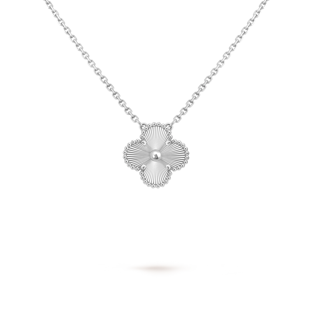 Van Cleef & Arpels Platinum Four-Leaf Clover Laser Pendant Necklace Vintage Alhambra