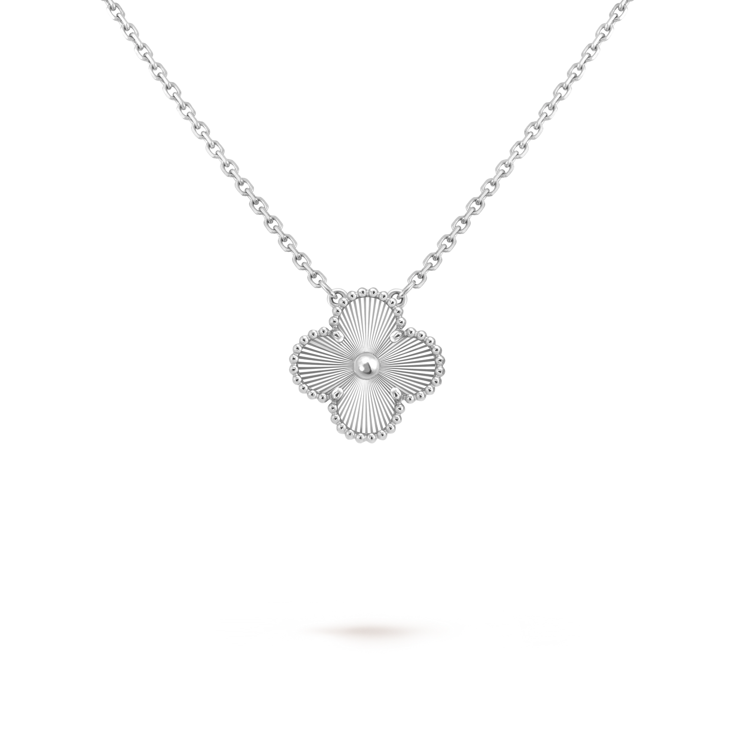 Van Cleef & Arpels Platinum Four-Leaf Clover Laser Pendant Necklace Vintage Alhambra