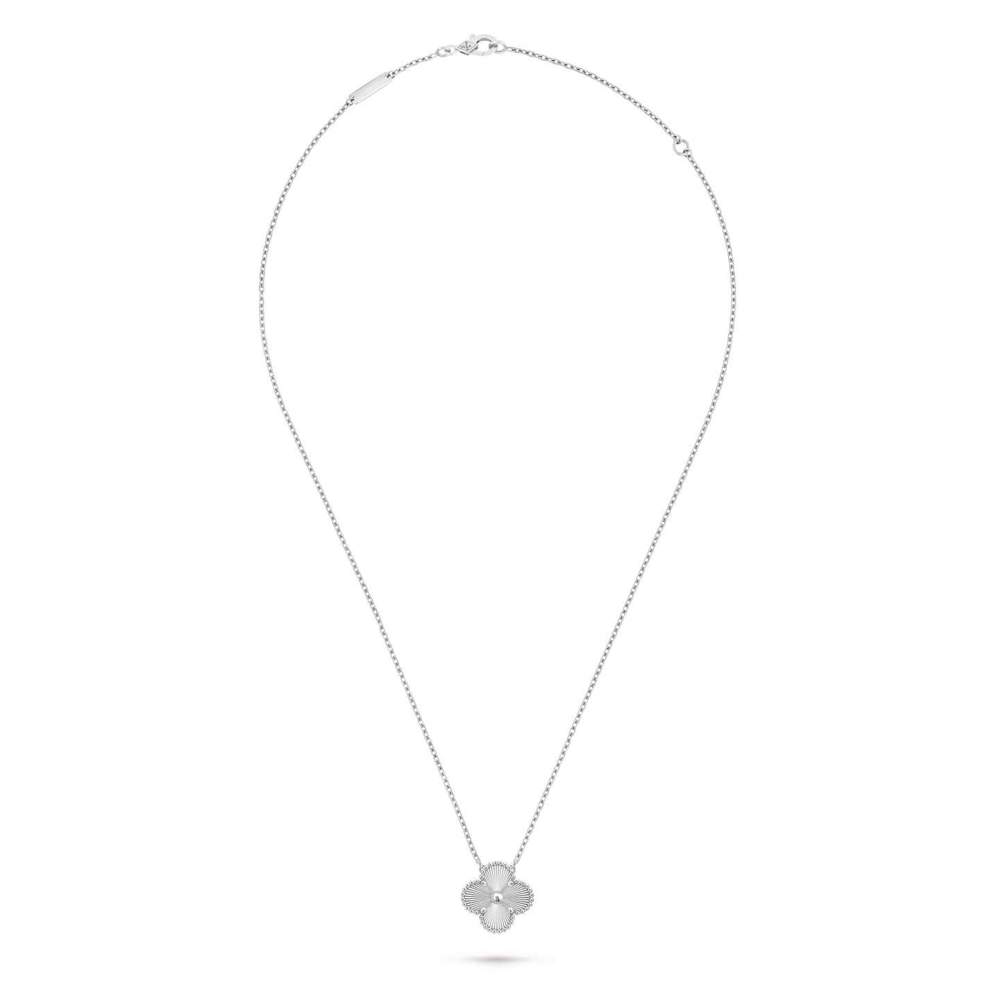 Van Cleef & Arpels Platinum Four-Leaf Clover Laser Pendant Necklace Vintage Alhambra