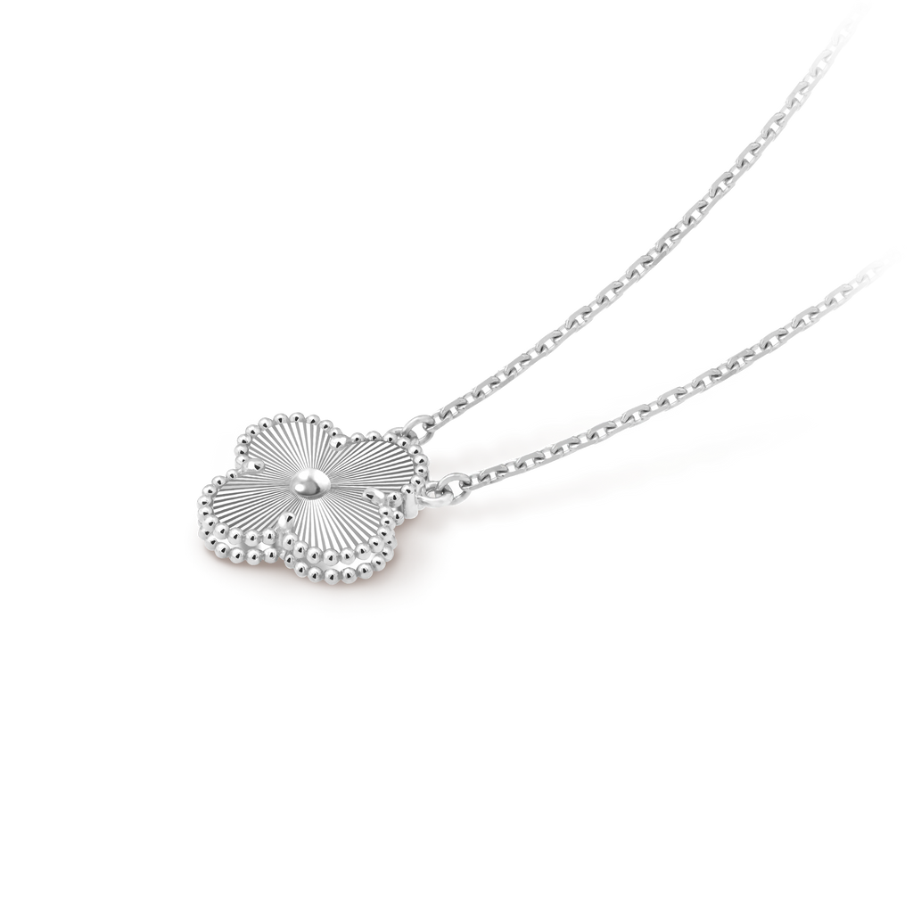 Van Cleef & Arpels Platinum Four-Leaf Clover Laser Pendant Necklace Vintage Alhambra