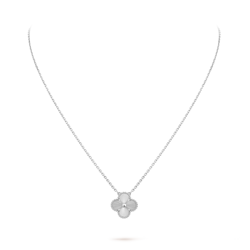 Van Cleef & Arpels Platinum Four-Leaf Clover Laser Pendant Necklace Vintage Alhambra