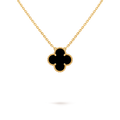 Van Cleef & Arpels Gold necklace four-leaf clover pendant Onyx Vintage Alhambra