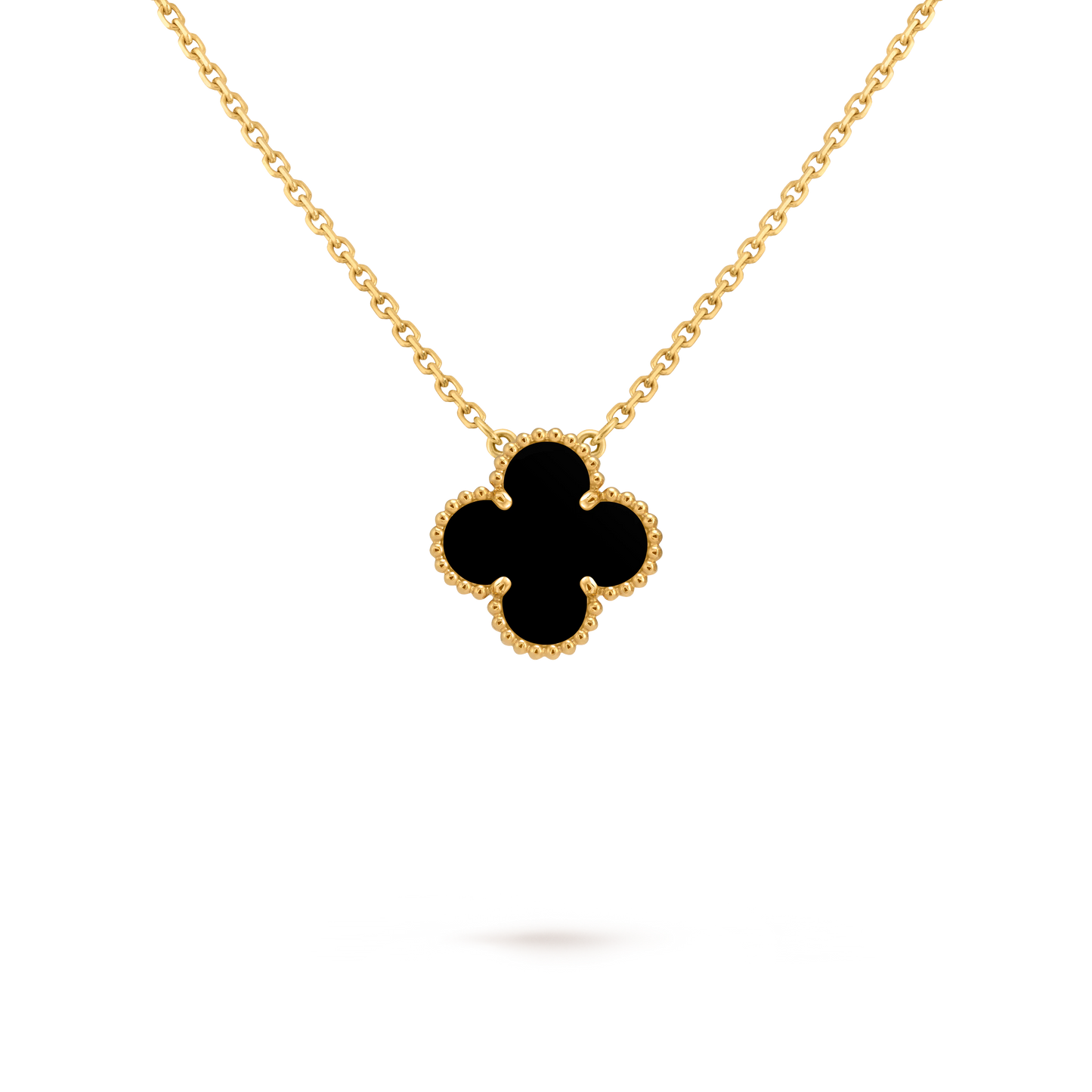 Van Cleef & Arpels Gold necklace four-leaf clover pendant Onyx Vintage Alhambra