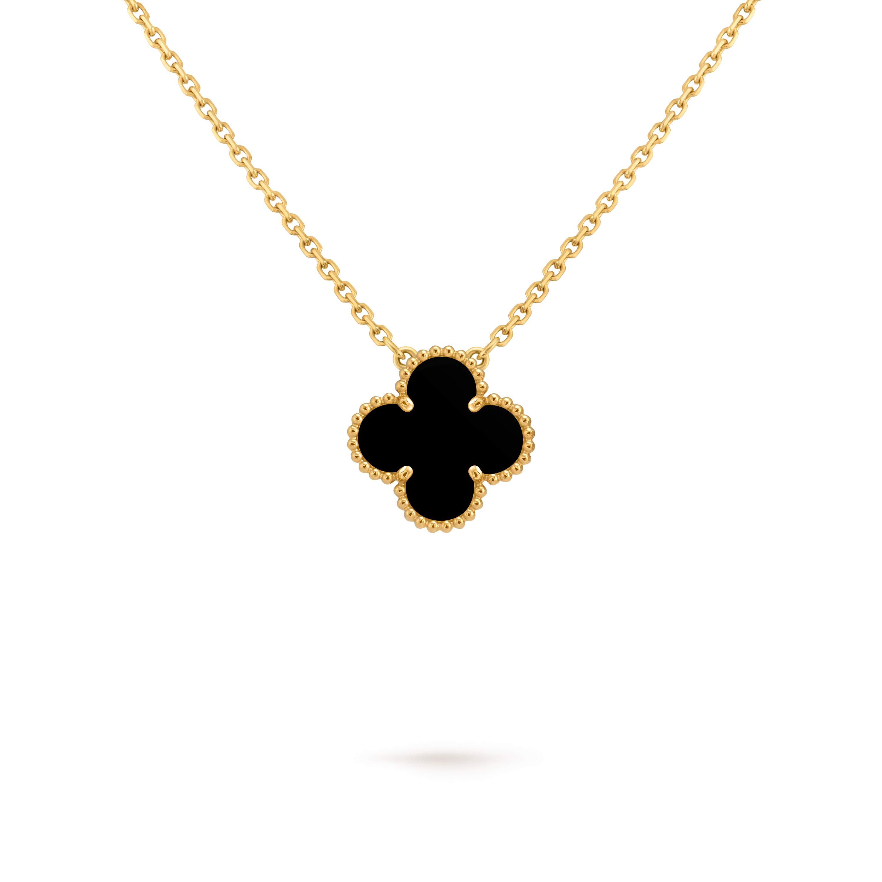 Van Cleef & Arpels Gold necklace four-leaf clover pendant Onyx Vintage Alhambra