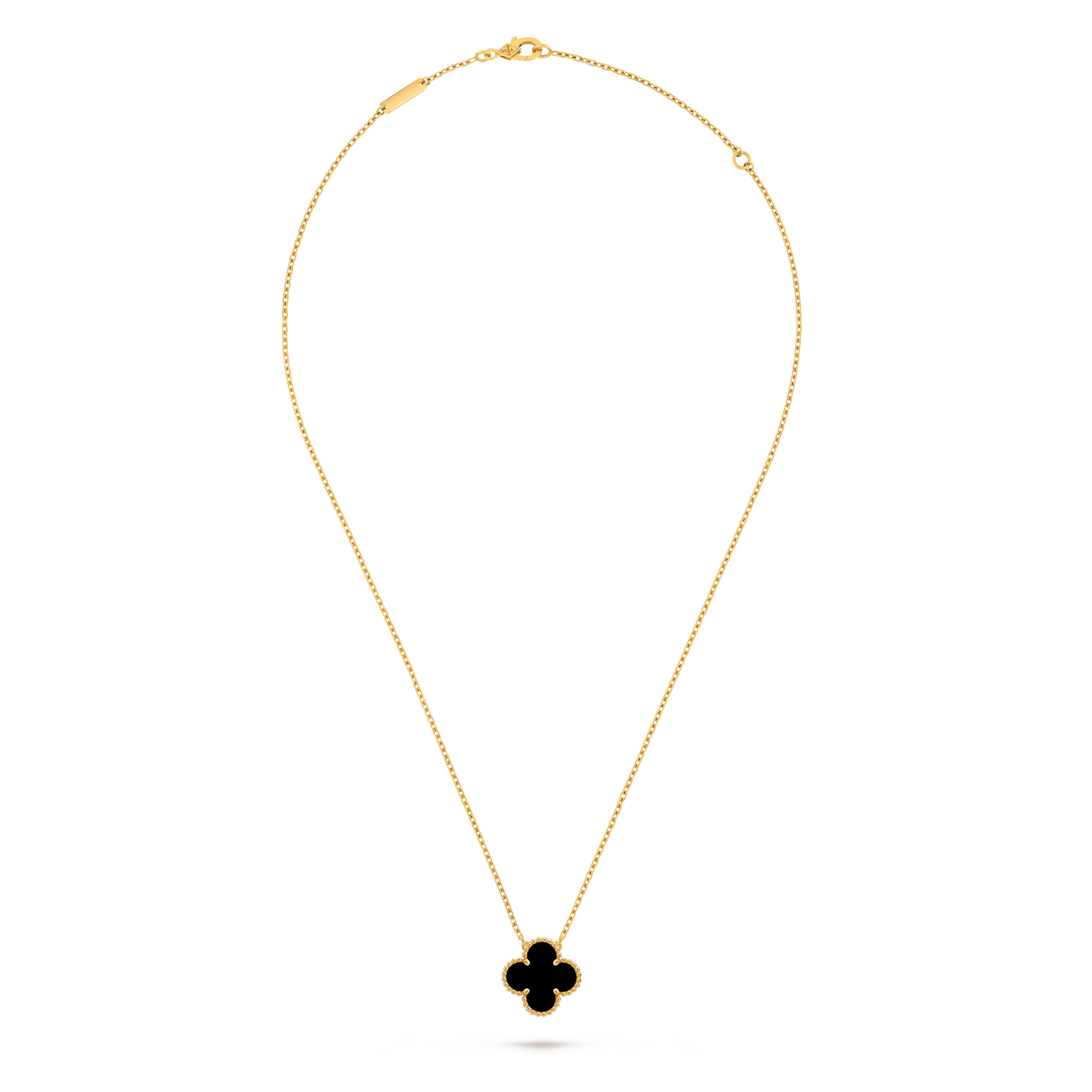 Van Cleef & Arpels Gold necklace four-leaf clover pendant Onyx Vintage Alhambra