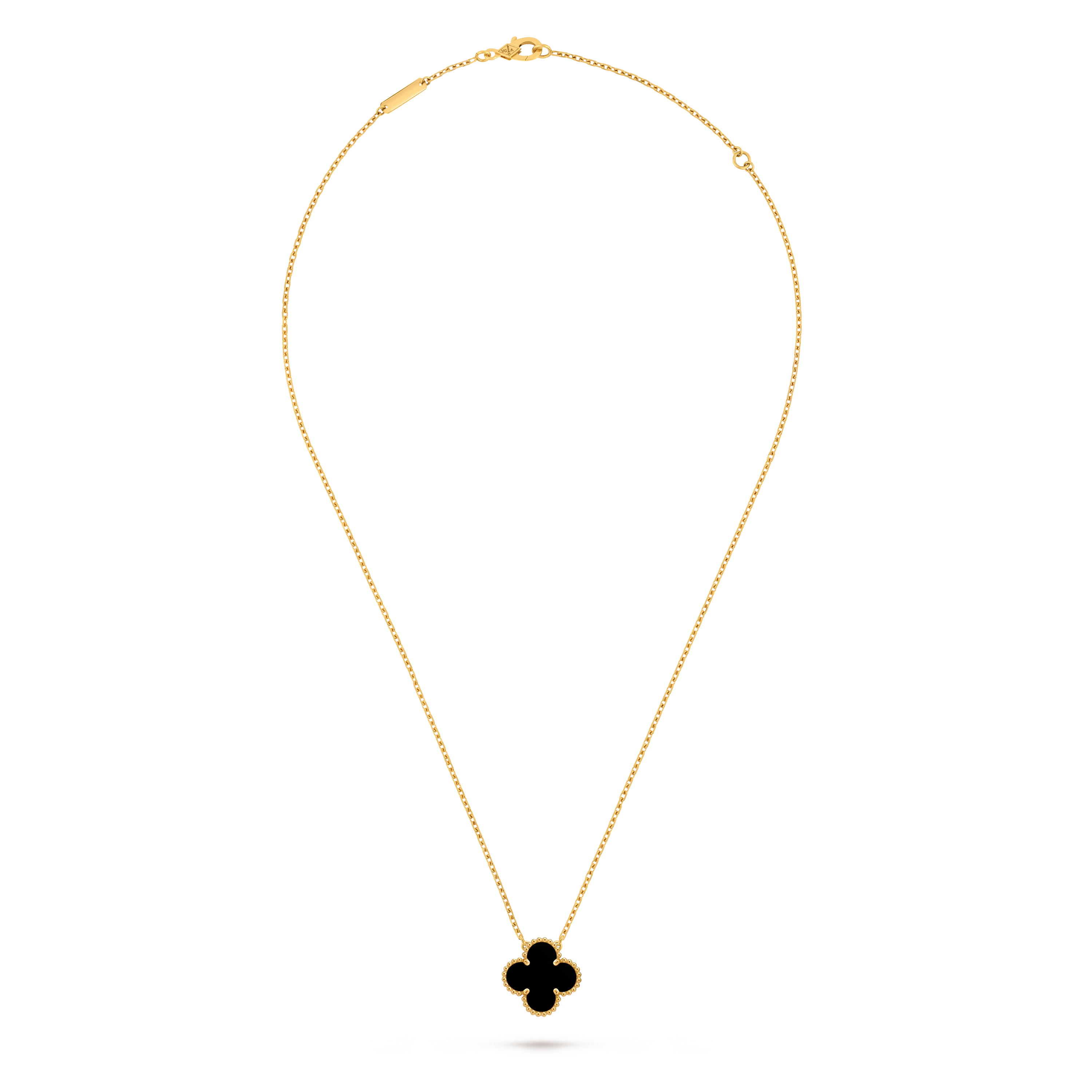 Van Cleef & Arpels Gold necklace four-leaf clover pendant Onyx Vintage Alhambra