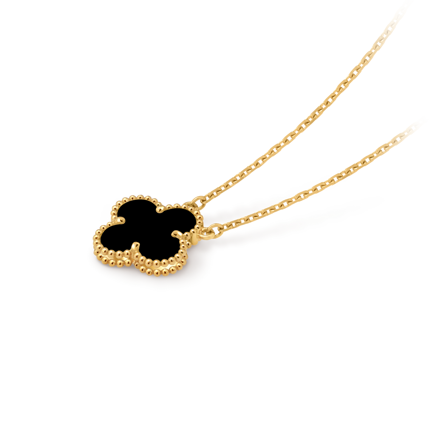 Van Cleef & Arpels Gold necklace four-leaf clover pendant Onyx Vintage Alhambra