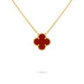 Van Cleef & Arpels Gold Necklace Four-leaf Clover Red Chalcedony Pendant Vintage Alhambra