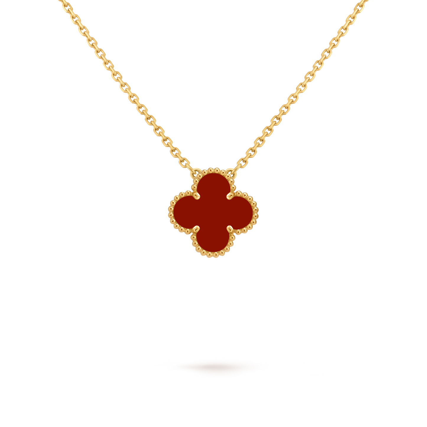 Van Cleef & Arpels Gold Necklace Four-leaf Clover Red Chalcedony Pendant Vintage Alhambra