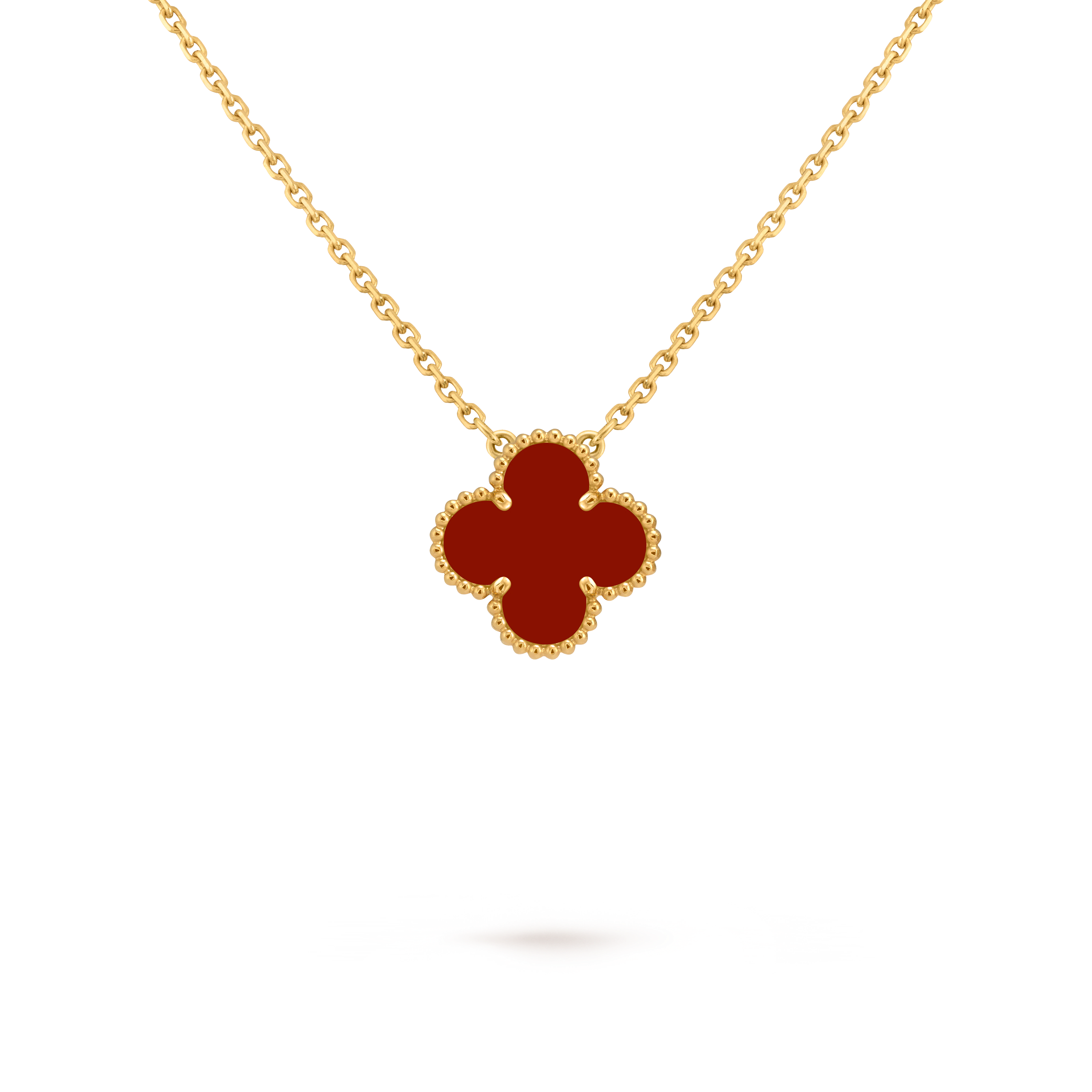Van Cleef & Arpels Gold Necklace Four-leaf Clover Red Chalcedony Pendant Vintage Alhambra