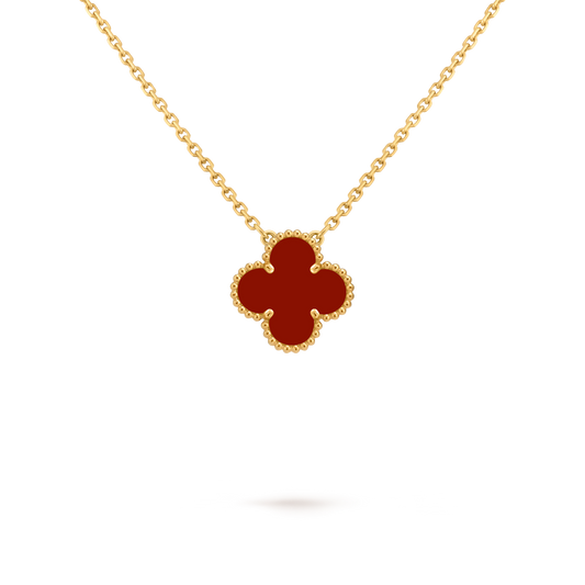 Van Cleef & Arpels Gold Necklace Four-leaf Clover Red Chalcedony Pendant Vintage Alhambra