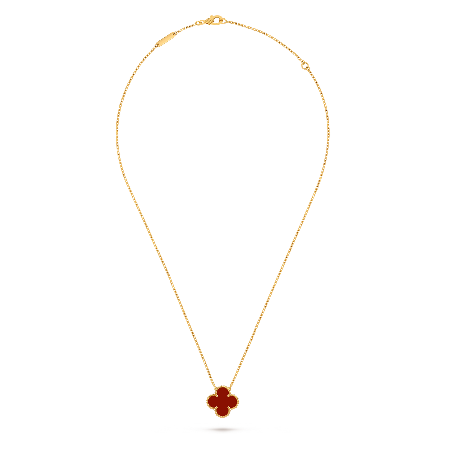 Van Cleef & Arpels Gold Necklace Four-leaf Clover Red Chalcedony Pendant Vintage Alhambra