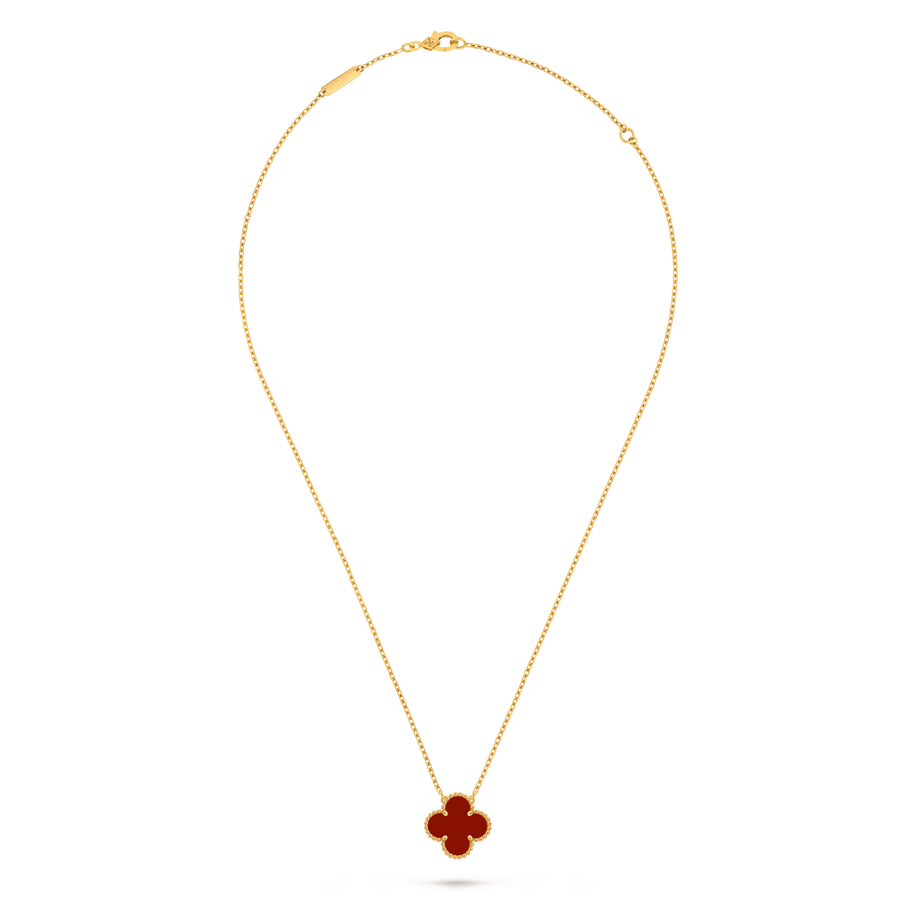 Van Cleef & Arpels Gold Necklace Four-leaf Clover Red Chalcedony Pendant Vintage Alhambra