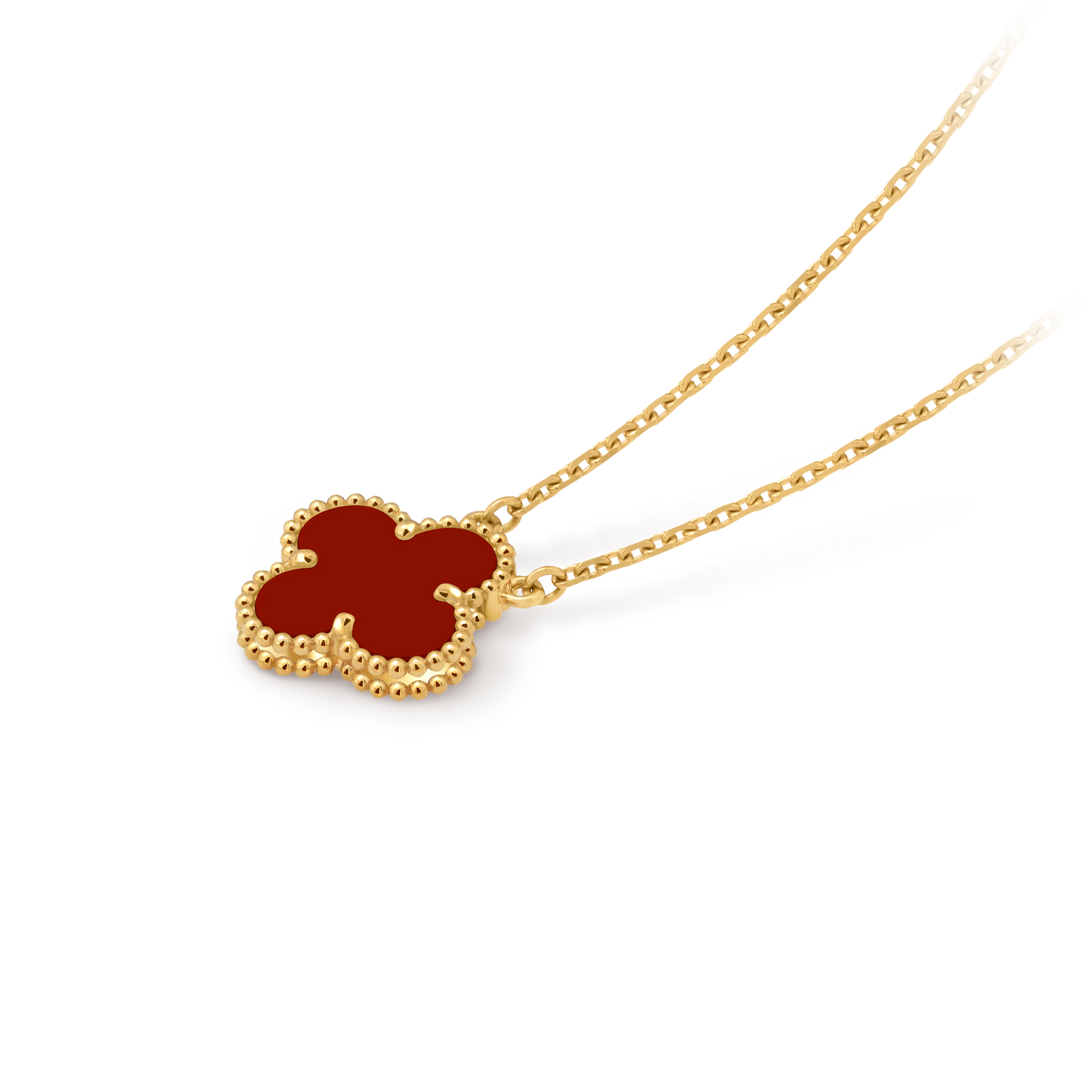 Van Cleef & Arpels Gold Necklace Four-leaf Clover Red Chalcedony Pendant Vintage Alhambra