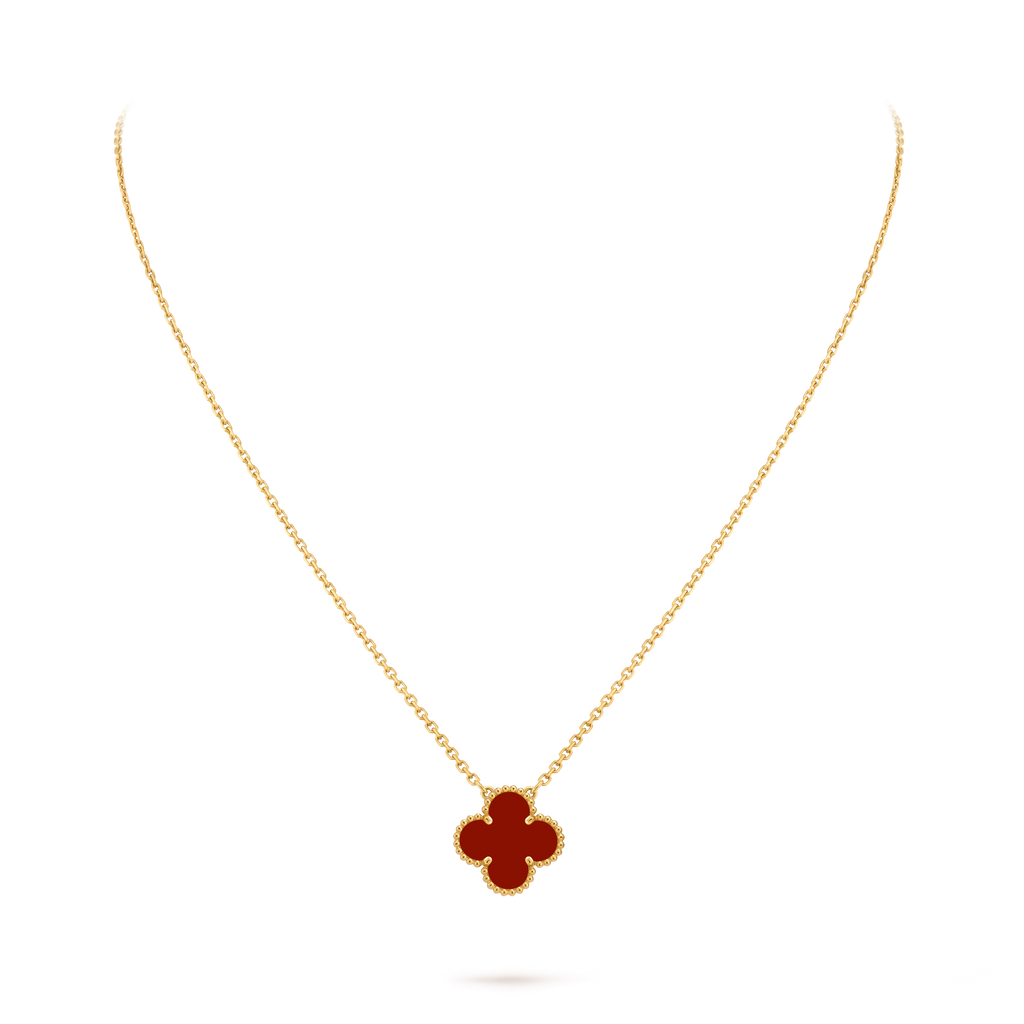Van Cleef & Arpels Gold Necklace Four-leaf Clover Red Chalcedony Pendant Vintage Alhambra