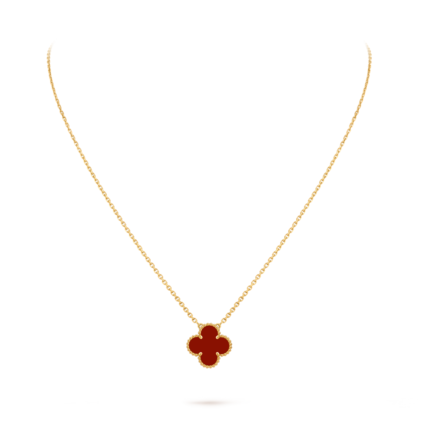 Van Cleef & Arpels Gold Necklace Four-leaf Clover Red Chalcedony Pendant Vintage Alhambra
