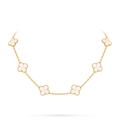Van Cleef & Arpels Gold 10 Four-Leaf Clover Pearl Mother-of-Pearl Necklace Vintage Alhambra
