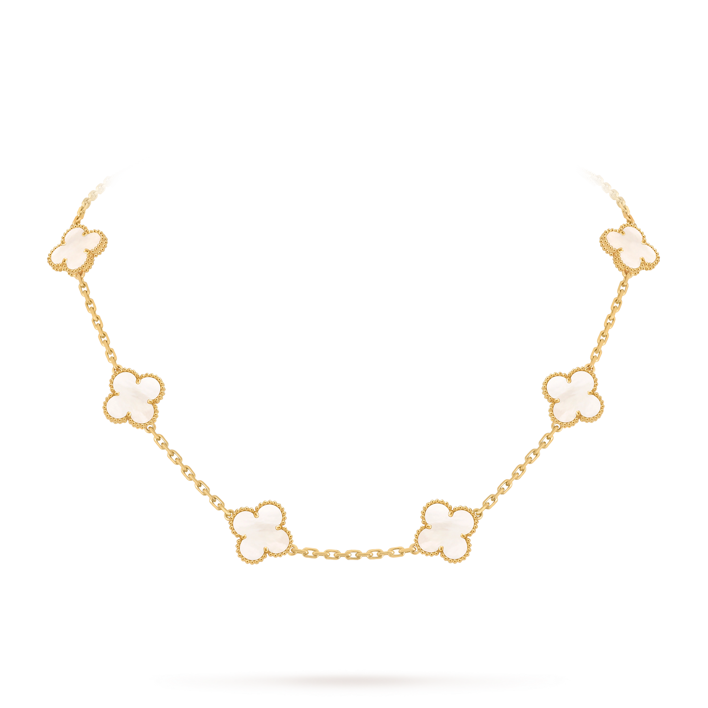 Van Cleef & Arpels Gold 10 Four-Leaf Clover Pearl Mother-of-Pearl Necklace Vintage Alhambra