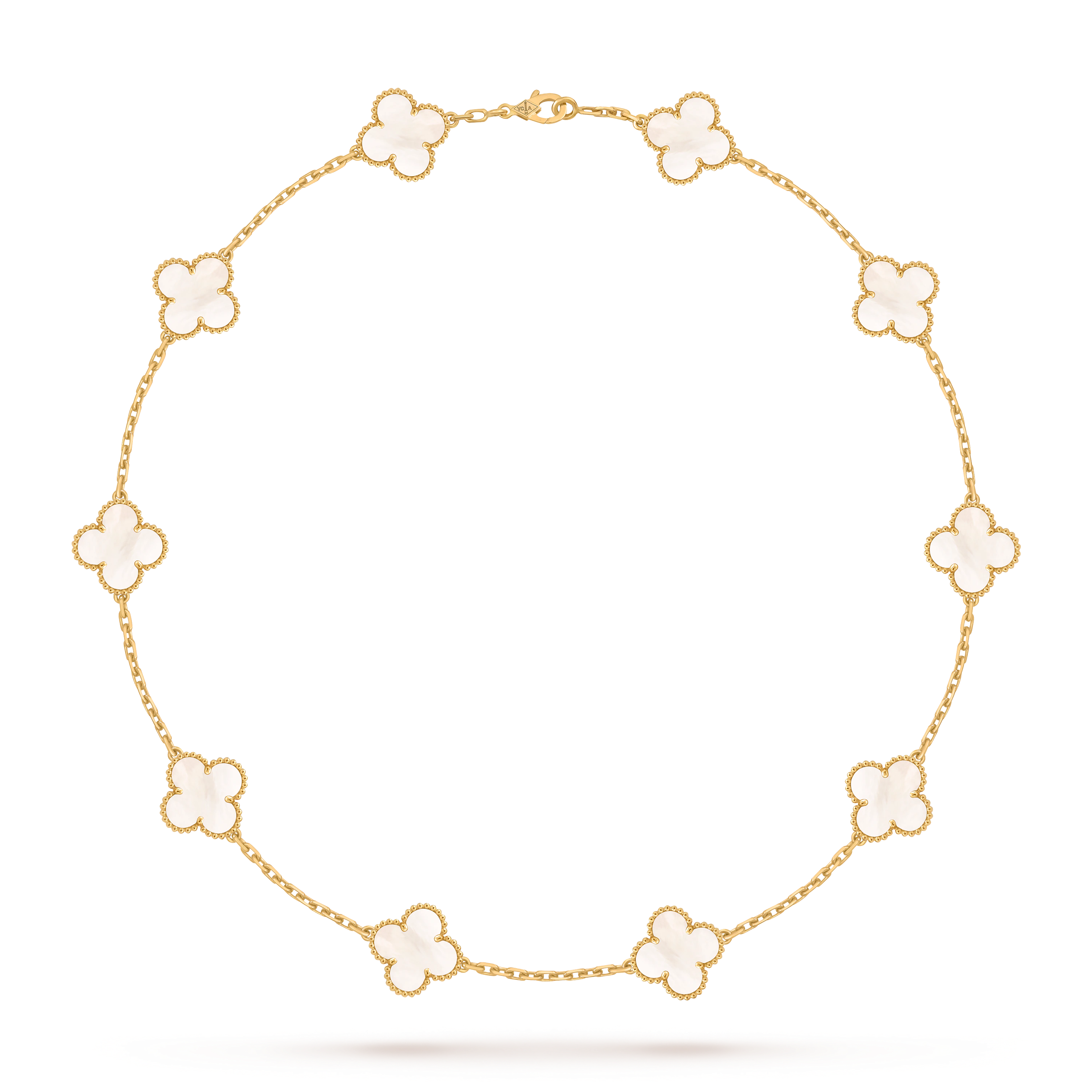 Van Cleef & Arpels Gold 10 Four-Leaf Clover Pearl Mother-of-Pearl Necklace Vintage Alhambra