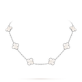 Van Cleef & Arpels Platinum 10 Four-Leaf Clover Pearl Mother-of-Pearl Necklace Vintage Alhambra