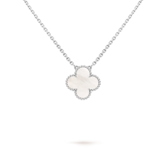 Van Cleef & Arpels White Gold Pearl Mother-of-Pearl Four-Leaf Clover Pendant Vintage Alhambra