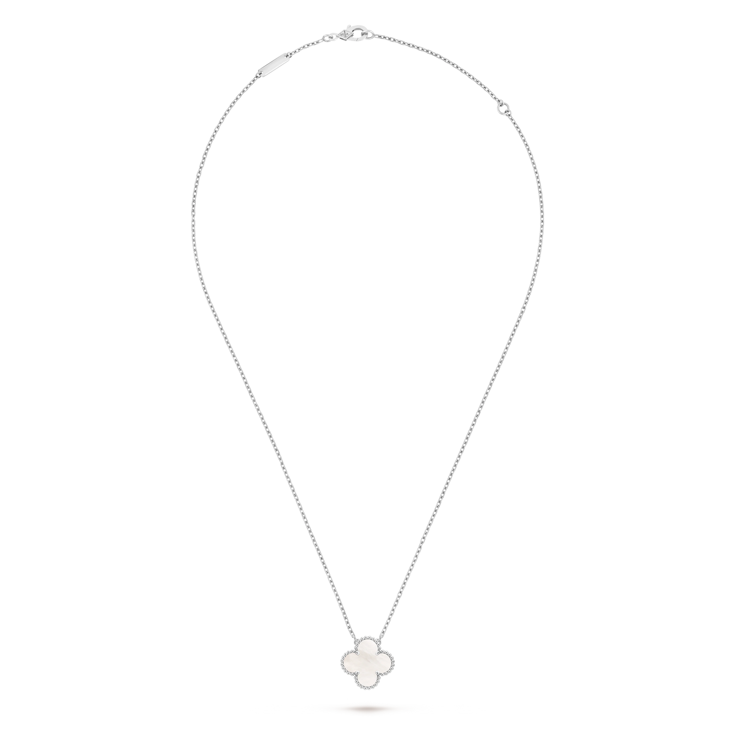Van Cleef & Arpels White Gold Pearl Mother-of-Pearl Four-Leaf Clover Pendant Vintage Alhambra