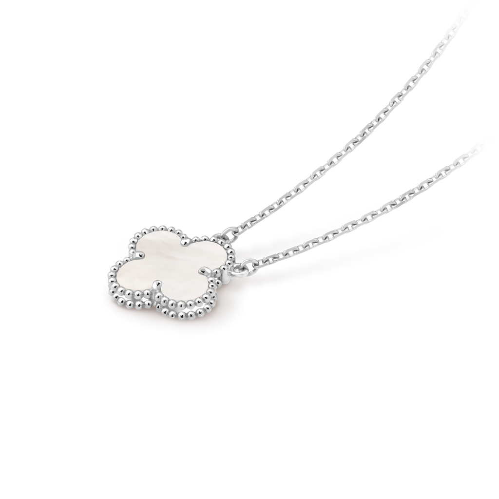 Van Cleef & Arpels White Gold Pearl Mother-of-Pearl Four-Leaf Clover Pendant Vintage Alhambra