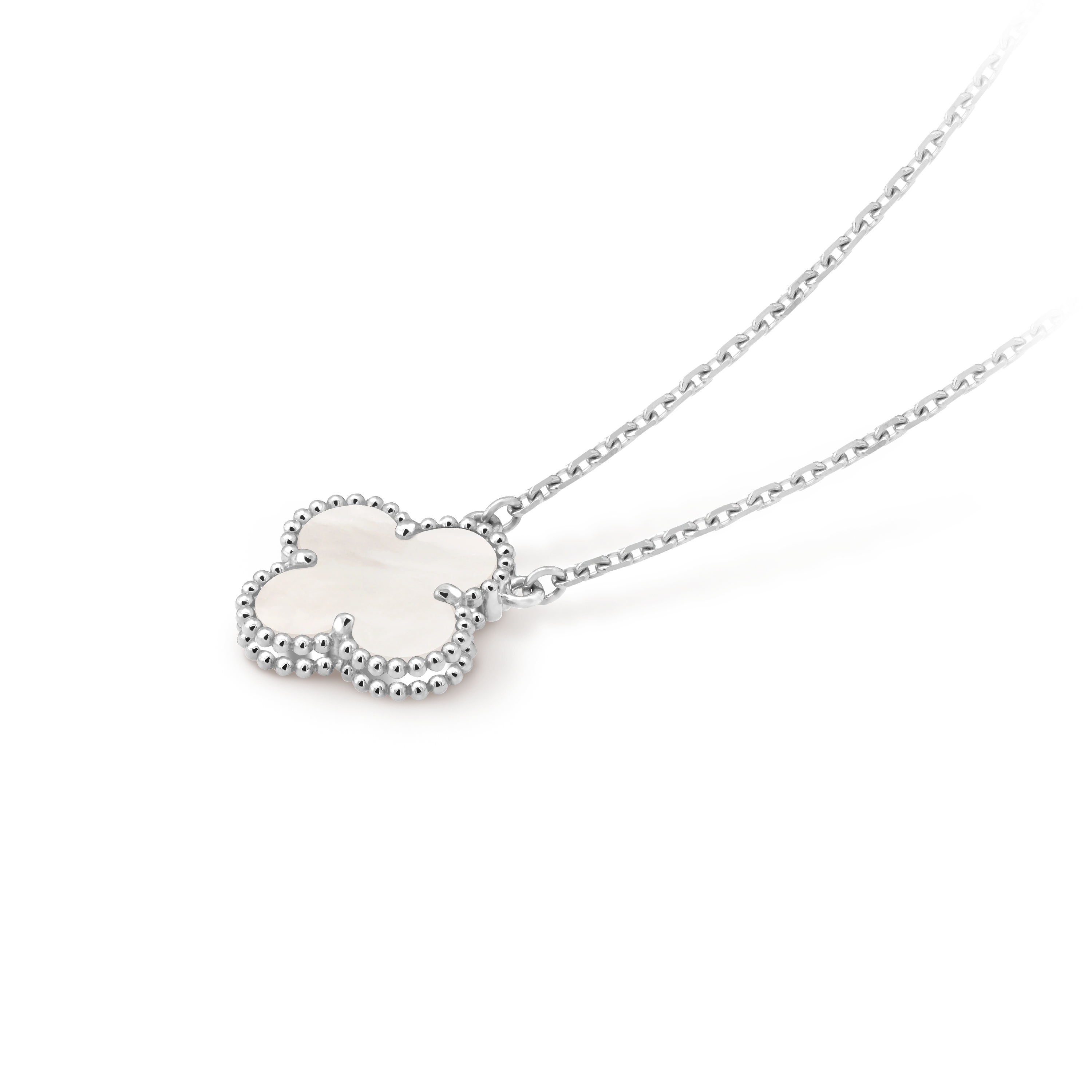 Van Cleef & Arpels White Gold Pearl Mother-of-Pearl Four-Leaf Clover Pendant Vintage Alhambra
