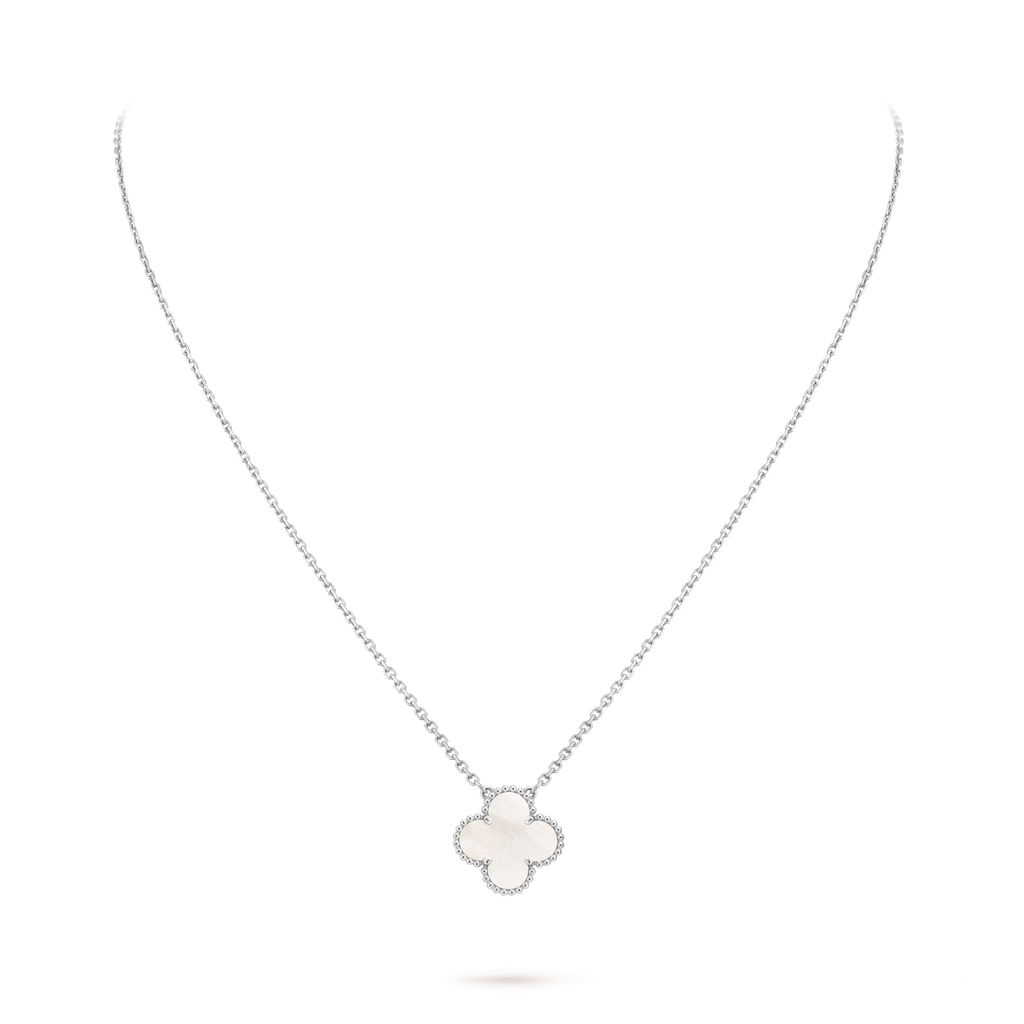 Van Cleef & Arpels White Gold Pearl Mother-of-Pearl Four-Leaf Clover Pendant Vintage Alhambra
