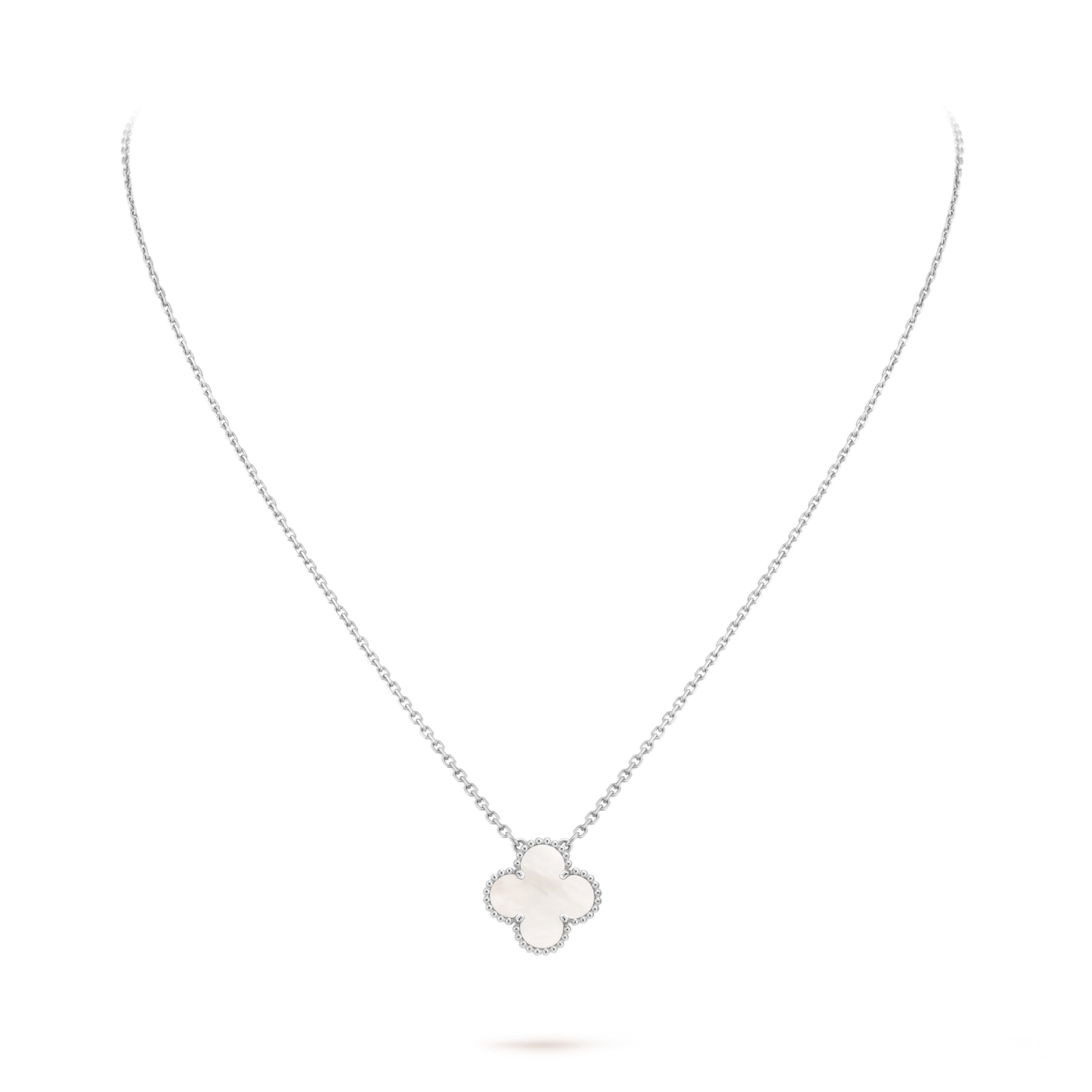 Van Cleef & Arpels White Gold Pearl Mother-of-Pearl Four-Leaf Clover Pendant Vintage Alhambra