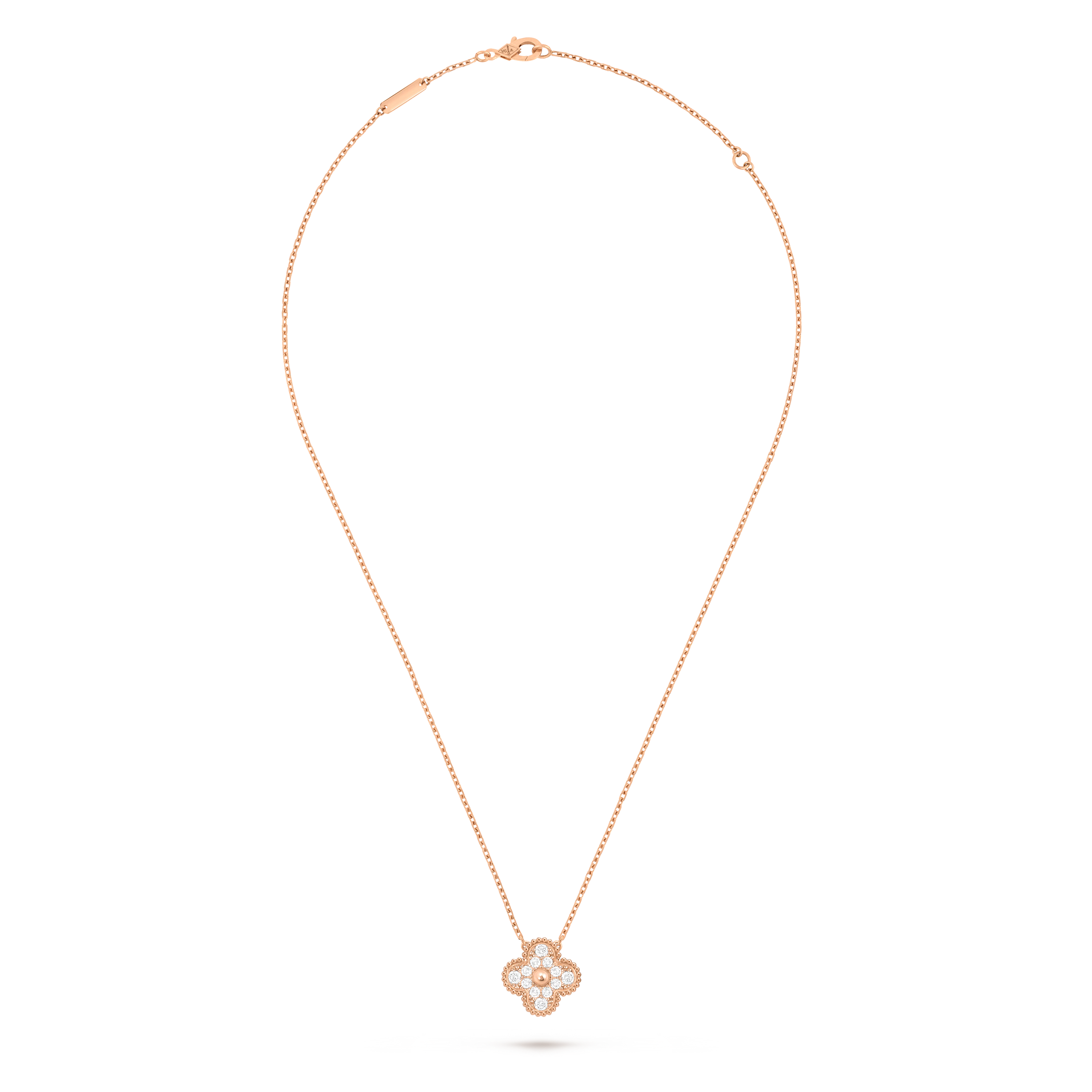 Van Cleef & Arpels Four-leaf Clover Full Diamond Pendant rose Gold Necklace Vintage Alhambra