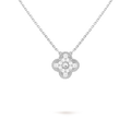 Van Cleef & Arpels Four-leaf Clover Full Diamond Pendant White Gold Necklace Vintage Alhambra