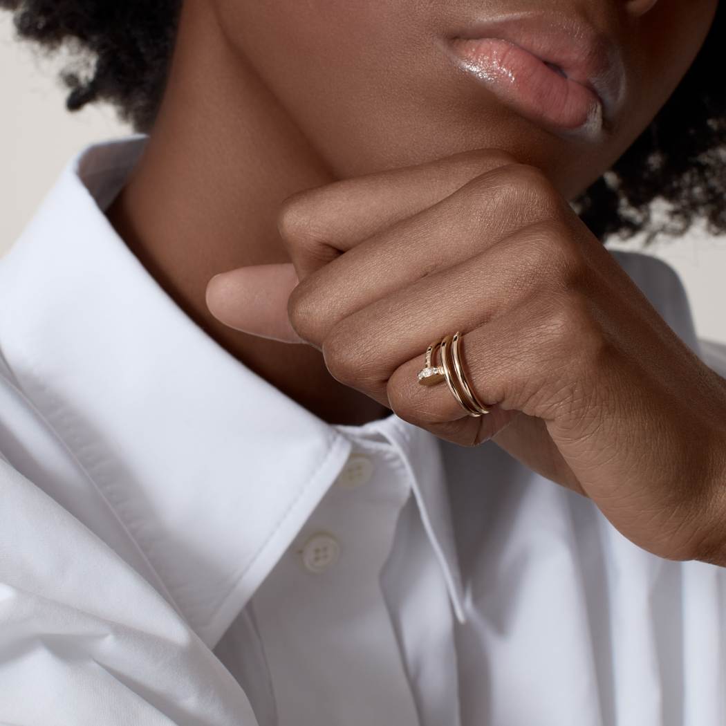 Cartier 18K rose gold nail ring with double circles with diamonds