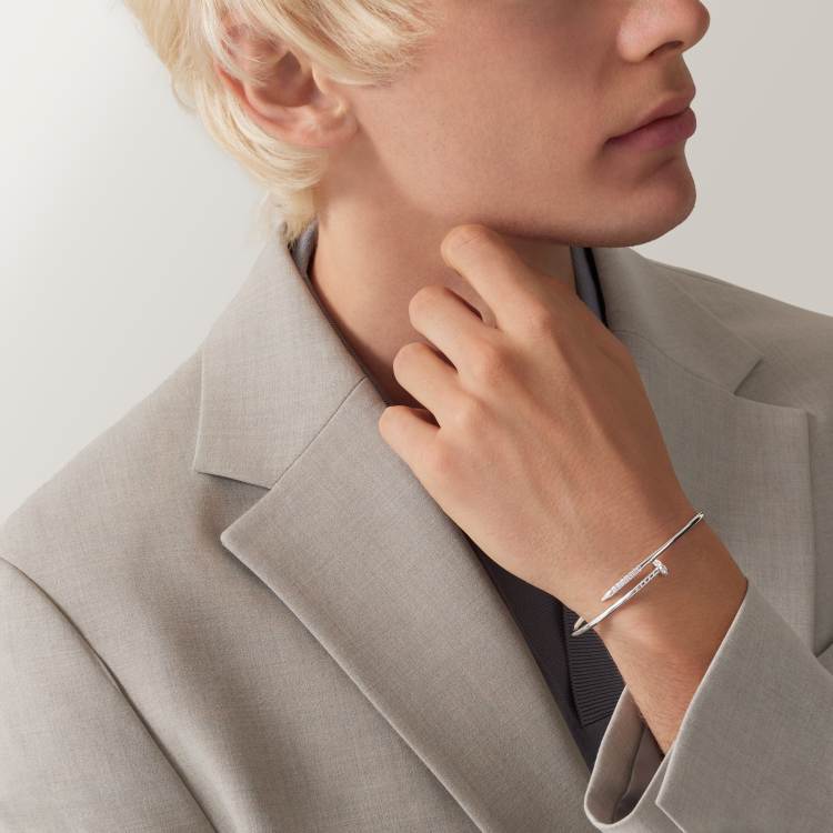 Cartier small 18K white gold nail bracelet with diamonds on both sides