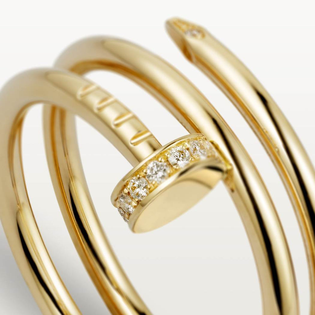 Cartier 18K gold nail ring with double circles with diamonds
