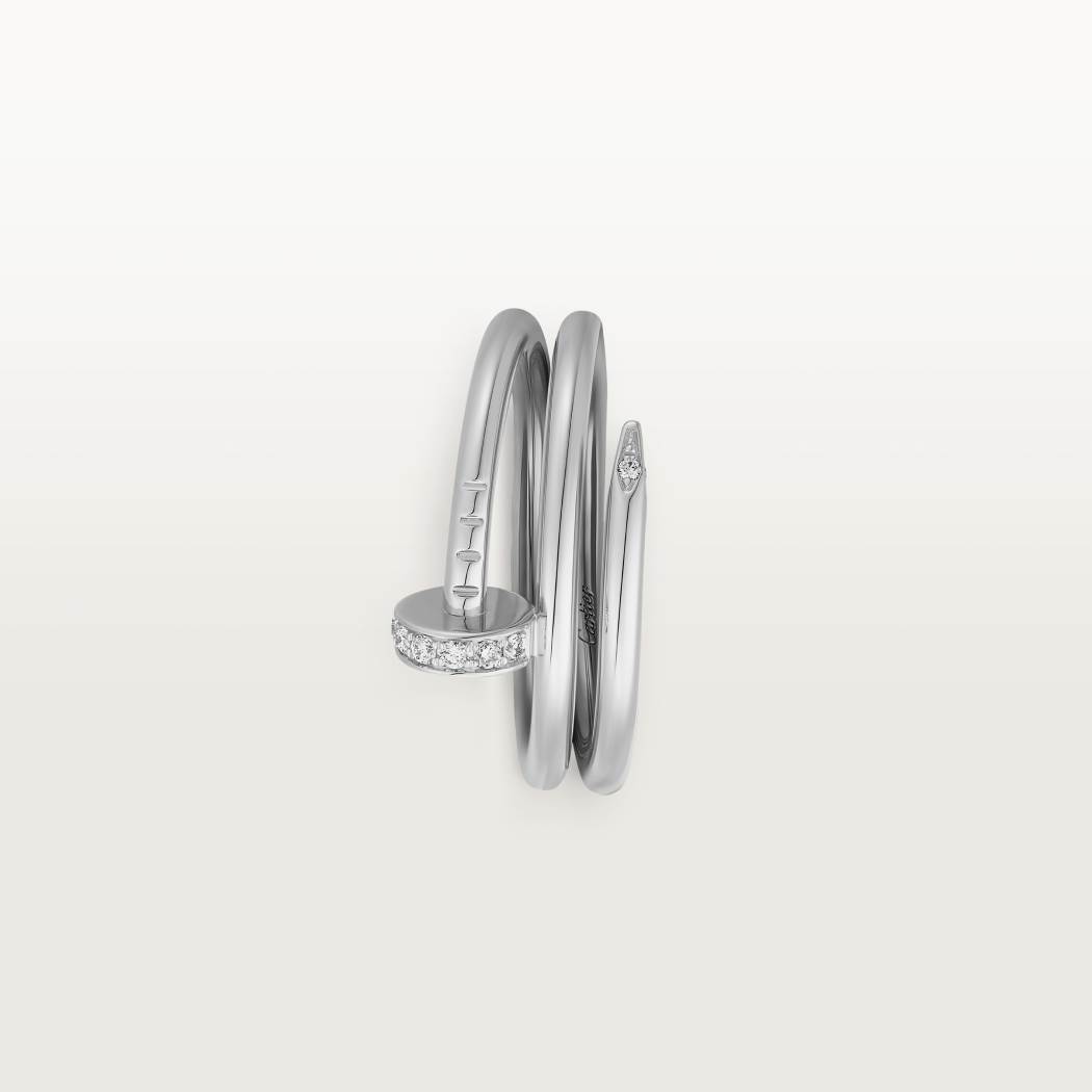Cartier 18K white gold nail ring with double circles with diamonds