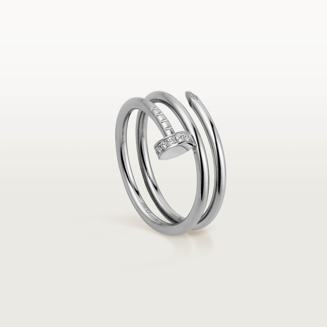 Cartier 18K white gold nail ring with double circles with diamonds