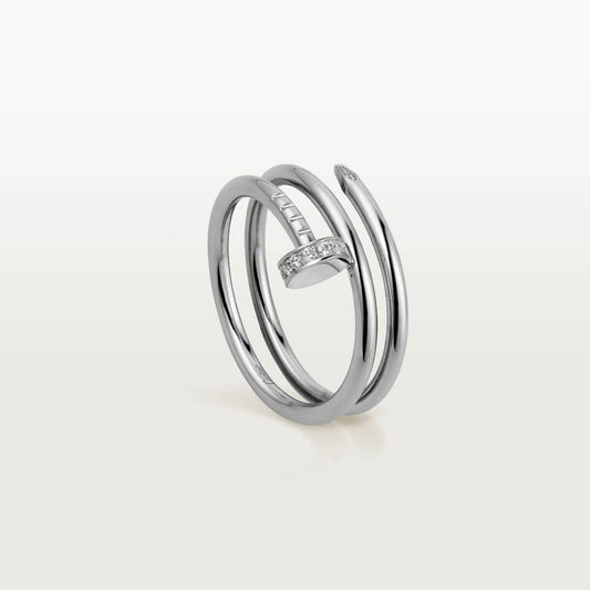 Cartier 18K white gold nail ring with double circles with diamonds