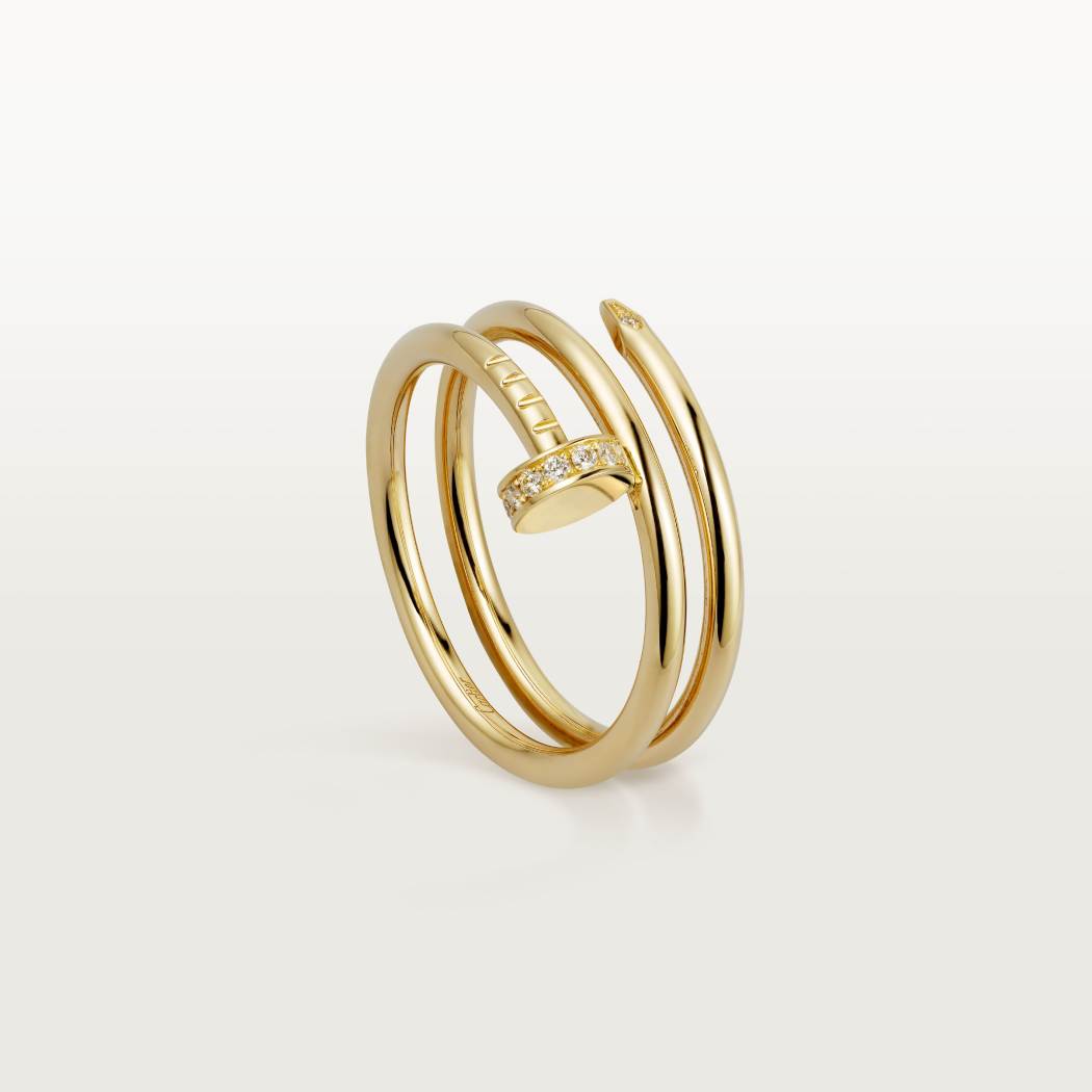 Cartier 18K gold nail ring with double circles with diamonds