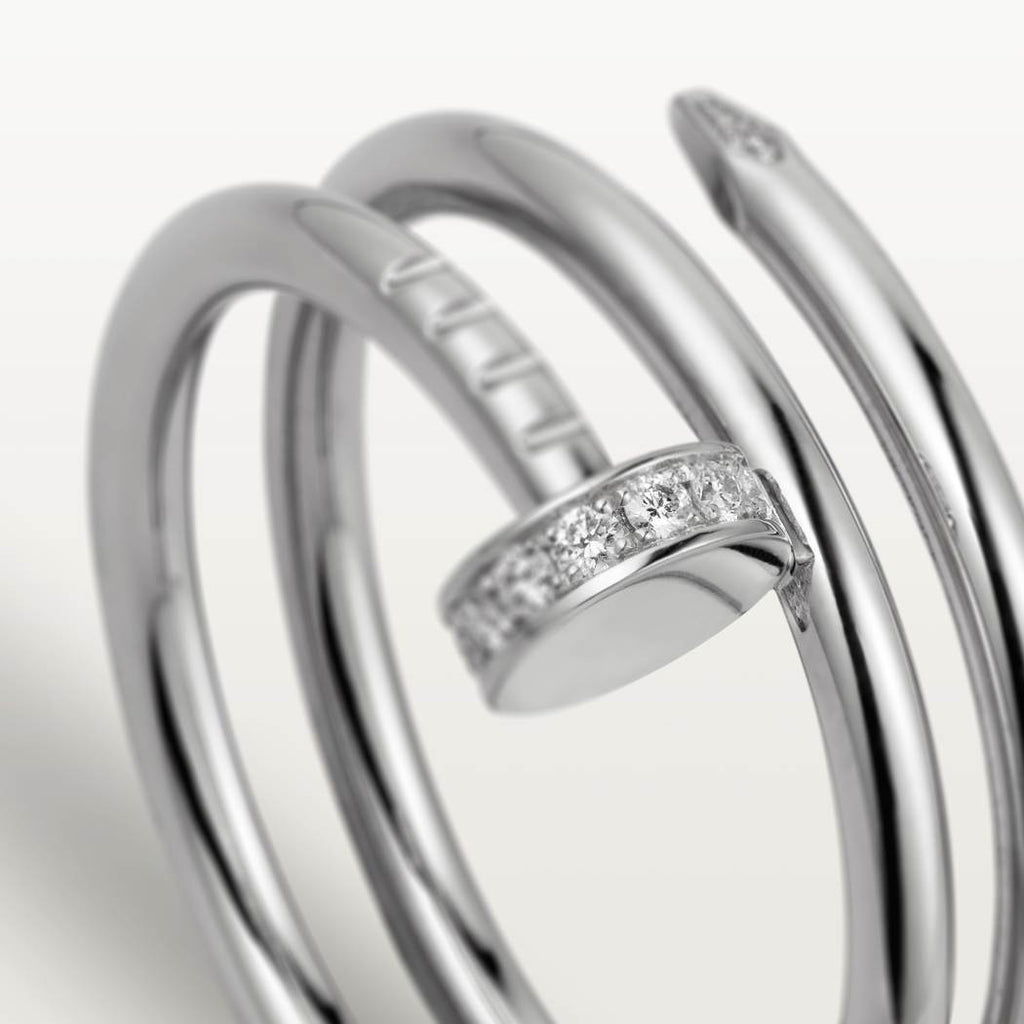 Cartier 18K white gold nail ring with double circles with diamonds
