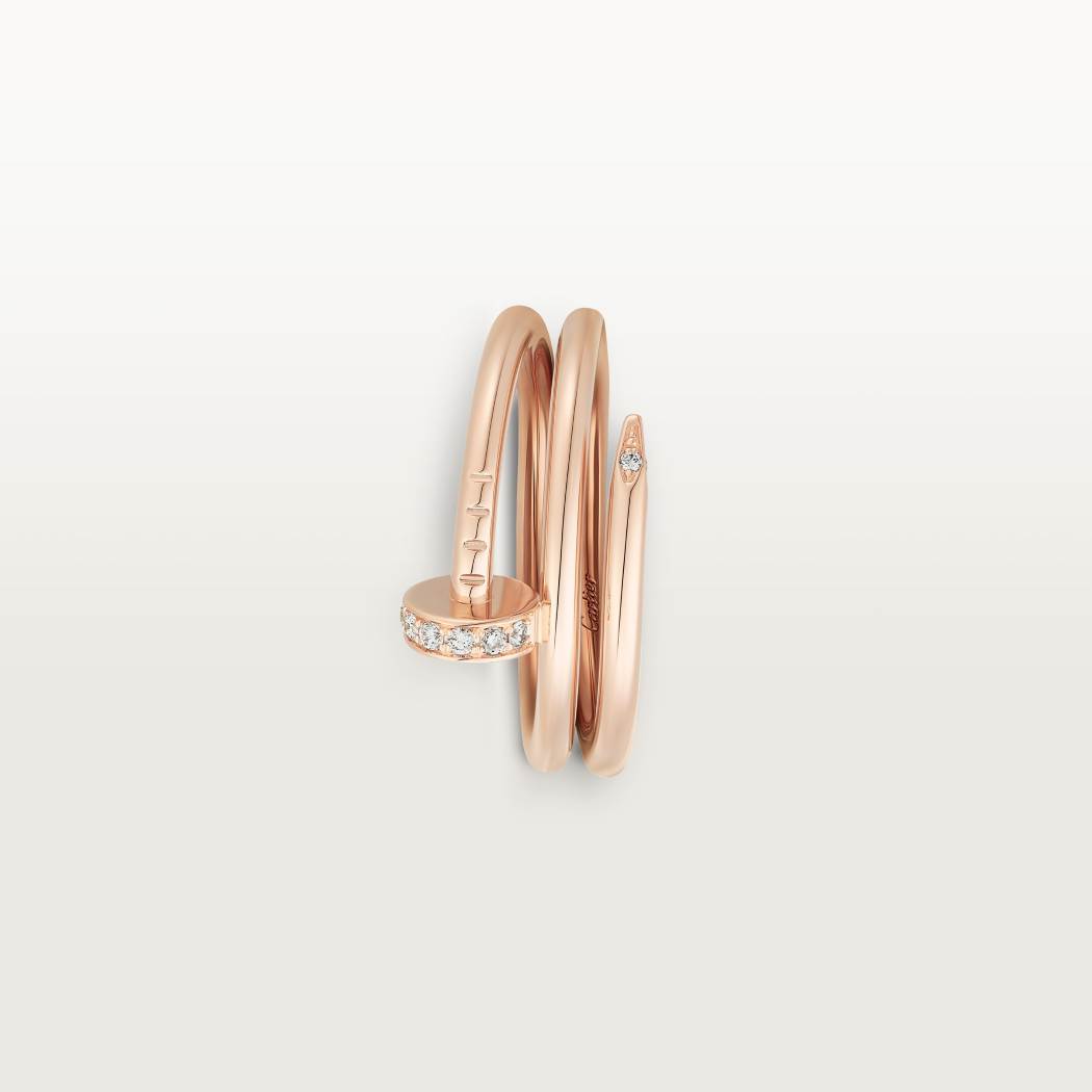 Cartier 18K rose gold nail ring with double circles with diamonds