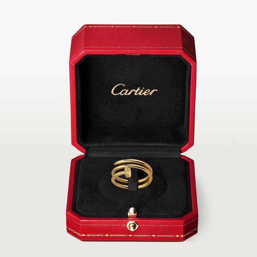 Cartier 18K gold nail ring with double circles with diamonds
